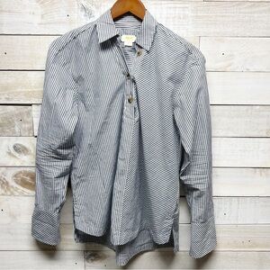 Maeve Stripe Tunic Top Womens Small Blue White‎ 1/4 Button Long Sleeve